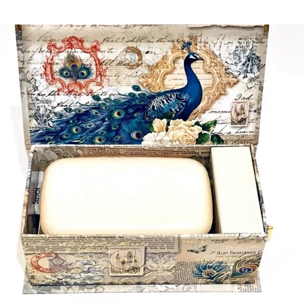 Punch Studio White Rose Blue Peacock Music Box w/Green Tea Scented Soap (97722)